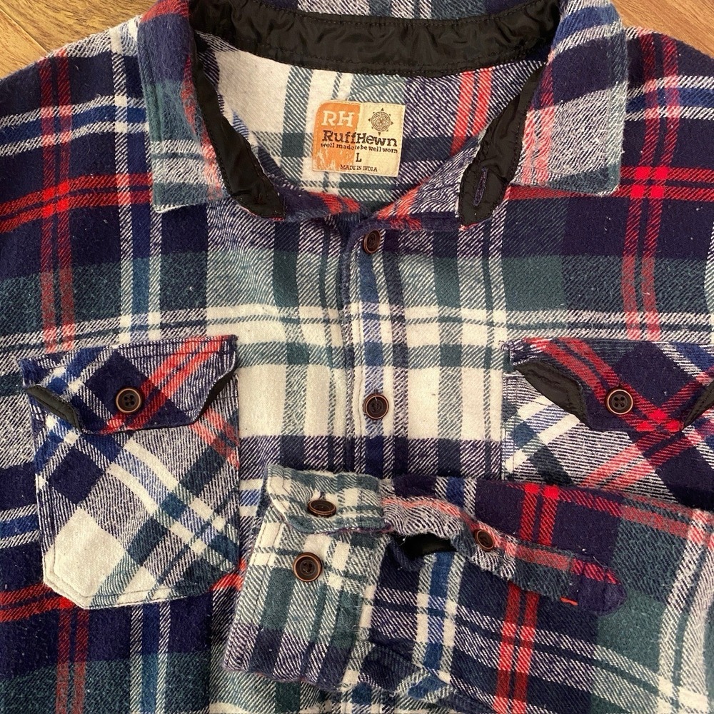 Ruff Hewn Heavyweight Flannel Men's Large Plaid Shirt Heritage Grunge Brushed